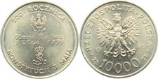 POLONIA 50x10000 zloty 200. Anniversario della Costituzione Polacca BORSA - BEG!!