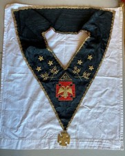 Collare massonico con stemma G32 e medaglia ottone ricamato mano 59x45 cm (H107