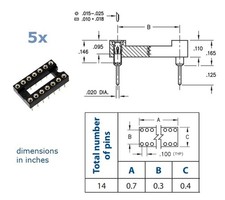 5x Ninigi Gold-14P, DIP14, zoccolo di precisione per integrati a 14 pin