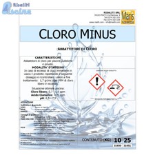 RIDUTTORE ABBATTITORE CLORO PER PISCINE PUBBLICHE E PRIVATE CLORO MINUS 10 KG