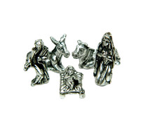 Mini Natività in Peltro 1,5 Cm Sacra Famiglia 5Pz Metallo Scuola Pastori Presepe