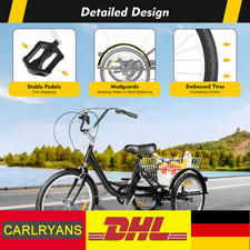 Triciclo per adulti 20 pollici triciclo 8 velocità 3 ruote bici triciclo bici con cestino