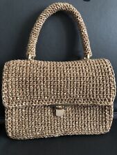 borsa Baguette Fatta A Mano Uncinetto Colore Caramello E Oro