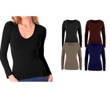 Pack 5 maglie termiche VKA25 interno felpato ass. ANAIS scollo a V da donna