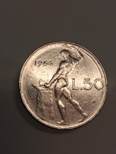 Moneta 50 Lire 1964 Repubblica Italiana Rara. ERRORE-DIFETTO Conio