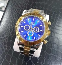 Orologio Polso Zcc Uomo Automatico Cronografo Elegante Silver Oro Fondo Blu lac