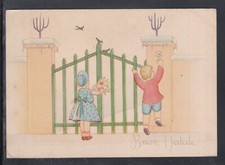 Cartolina Buon Natale Bambini Bambino che Suona Campanello Cancello Z1693