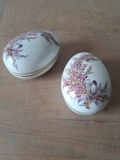 Coppia Uovo Scatolina Porcellana Glicine Fiori Pasqua Tirschenreuth Vintage Oro 