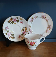 Vintage Fine Bone China Trio tazza da tè piattino piatto laterale fiori multicolori