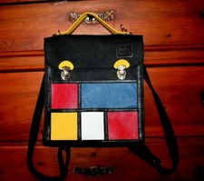 ZAINO Borsa donna vera pelle dipinta Mondrian fatta mano artigianale Italy 