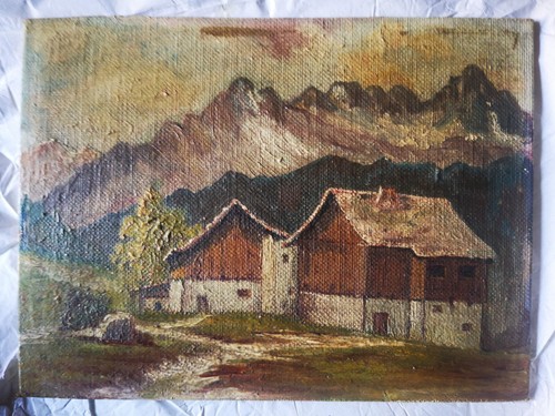 Olio tela paesaggio - olio, di