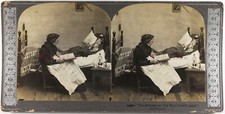 Coppia Vecchio Lettura L'Entrata Da La Luce Da Ta Parole Foto Stereo c1900
