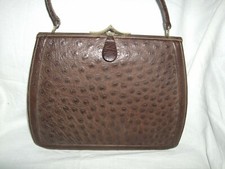 BORSA BORSETTA BAULETTO VINTAGE PELLE VERO STRUZZO MARRONE #Back2eBay RETRO' 