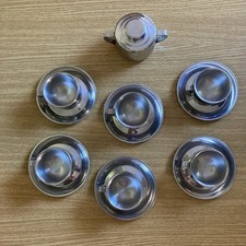 Set 6 Tazzine E Zuccheriera In Acciaio Inox 18/10 Mai Usate 