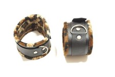 MicheleX MXB316LF Vera Pelle Caviglia Polsini Con 2 Foderato Pelliccia Leopardo