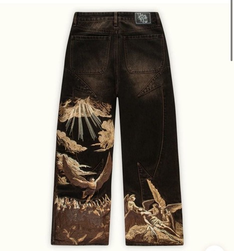 Jeans denim larghi ricamati