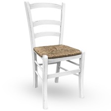 Sedia in legno shabby chic venezia anticata bianca con seduta in paglia