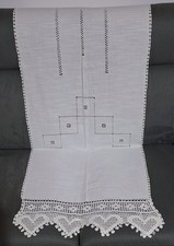 Tenda a vetro Vintage Anni ‘60, ricamata a mano p. gigliuccio e bordi uncinetto