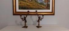 Coppia di candelabri antichi in ottone/bronzo con putti-32 cm-3 kg