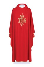 Casula Sacerdotale di Alta Qualità Ricamo Croce e Ihs Stola Inclusa Rossa