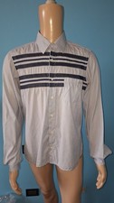 PRADA CAMICIA UOMO BIANCA RIGHE VERTICALI BLU MANICA LUNGA TAGLIA L 100% COTONE