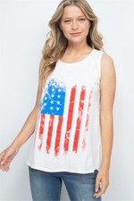 American Flag Print White Tank