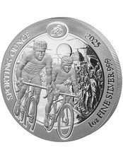 ONCIA SPORTIVA CICLISMO prova inversa 1 oz moneta argento 50 franchi Ruanda 2025