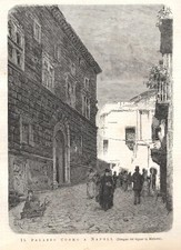 Stampa antica NAPOLI PALAZZO COMO o CUOMO Museo Filangieri 1877 Antique print