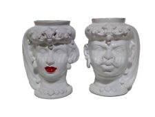 Testa di moro vasi  coppia fatta a mano in ceramica di Caltagirone H.25 cm