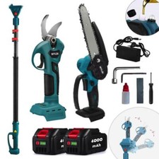 Kit potatura cesoia forbice sega 6" con olio batteria asta telescopica + snodo