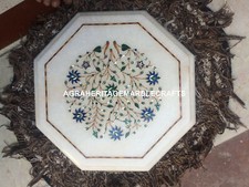 Tavolino da esterno 12" in marmo bianco lapislazzuli malachite intarsiato arredo casa H4100