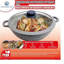 Tegame Padella Pentola in pietra Wok 28 cm cn coperchio e manici silicone 220049