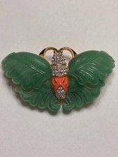 Spilla farfalla Kenneth Jay Lane giada verde tono oro firmata KJL vintage