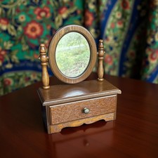 Specchio ovale vanità in legno con cassetto portagioie alto 12"