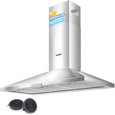 Cappa Aspirante 90 Cm PYRA17SS-90 Acciaio Inossidabile Cappa Cucina Con LED, Sis