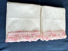 Ventaglio vintage a mano uncinetto largo 2" rosa variegato design bordo 32" L con bordo