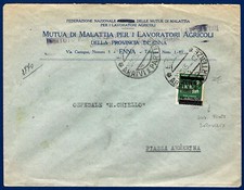 1945 - Lettera da Enna con 2 Lire su 25 cent. n.525 - Varietà - Firmata Carraro