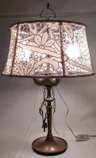 Lampada Antica Lucerna  Fiorentina in ottone Con Paralume Tessuto Intaglio 