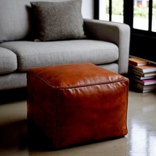 Pouf pouf pouf in pelle marocchina fatto a mano: poggiapiedi quadrato, marrone scuro
