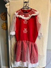 Abito rosso con volant e motivi orsacchiotto organza maniche 3/4 XL - 2XL vita 44"