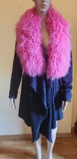 Vintage Y2K cappotto Cardigan Nero Boutique Lana Pelliccia di Mongolia Fuxia