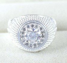 1.11 KT Bianco Diamante Solitario 6 X 6 MM Rotondo Certificato Uomo Ring See Dei