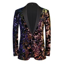 Abito uomo glitter paillettes blazer un bottone tuta giacca top matrimonio club show UK