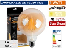 LAMPADINA LED GLOBO G125 E27 FILAMENTO VINTAGE 12W VETRO AMBRATO LUCE CALDA
