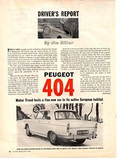 PEUGEOT 404 1962 ~ PROVA SU STRADA ORIGINALE 4 PAGINE / ARTICOLO / ANNUNCIO