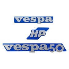 KIT 3 TARGHE TARGHETTE BLU COFANO BAULETTO SCUDO PER VESPA HP 50 125