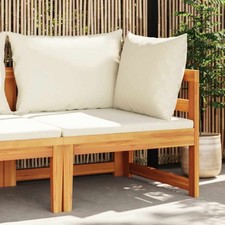 Divano Angolare con Cuscini Bianco Crema in Massello di Acacia