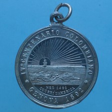 GENOVA MEDAGLIA 1892 ANNIVERSARIO SCOPERTA AMERICA METALLO BIANCO COLLEZIONE