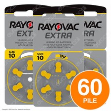 60 Batterie PILE RAYOVAC Extra 10 per Apparecchi Acustici PROTESI udito PR70