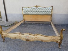 LETTO MATRIMONIALE BAROCCHETTO LACCATO CON STOFFA - COMPLETO - 1940 EMILIA